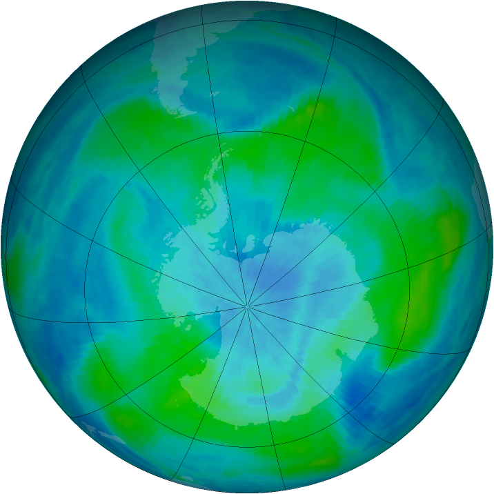 Antarctic ozone map for 05 March 1991